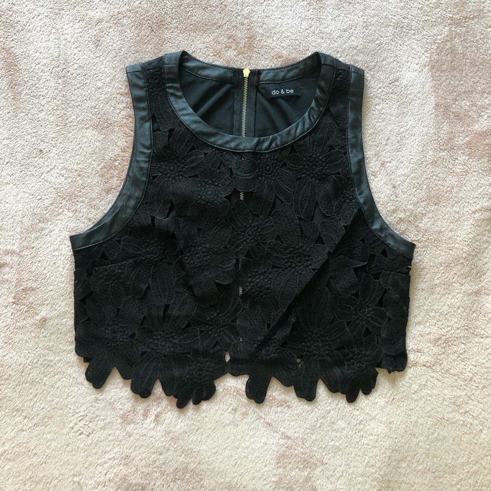 Black flower laced crop top